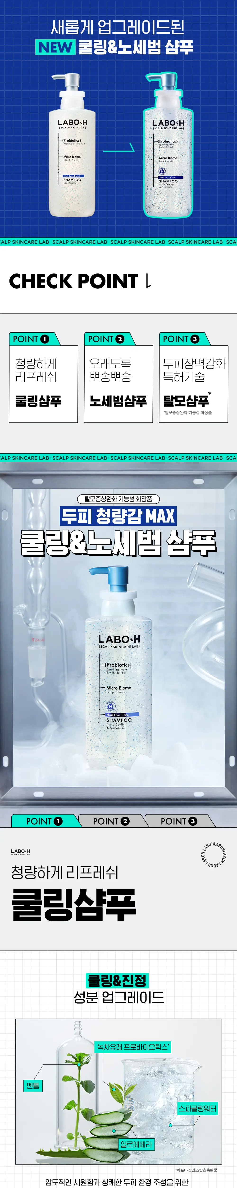 [청량감MAX] 라보에이치 쿨링&노세범샴푸 333ML 기획(+50ML 증정) 탈모증상완화 상세페이지 3